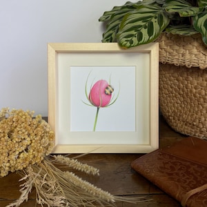 Tableau original nature, fleur et abeille, reproduction, carte postale