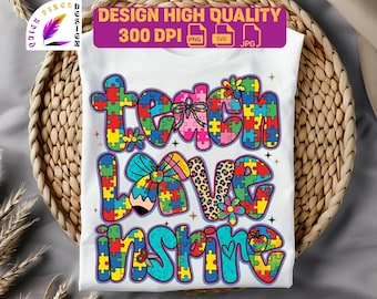 Enseñar amor e inspirar PNG svg jpg, Agradecimiento a los maestros de autismo, Rompecabezas de autismo, Autismo PNG, Concienciación sobre el autismo PNG, Lazo de coqueta para maestra preppy