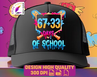 67+33 giorni di scuola PNG SVG | 100° giorno di scuola Design di baseball con gelato gocciolante | Design di maglietta per insegnanti, Download istantaneo di PNG divertenti per la scuola