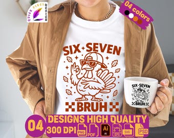 Divertido meme de pavo Six Seven para niños, PNG, 67 Acción de Gracias | Meme Six Seven Bruh | PNG svg pdf eps ai | Clip art de pavo del meme 67 | Diseño de otoño