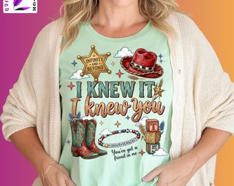 Retro Toy Story 5 PNG, I Knew It I Knew You Western Cowgirl Boots Friendship Bracelet Shirt Design Graphic Download File SVG JPG