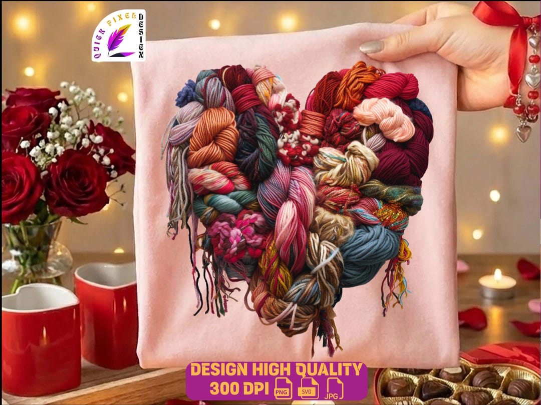 Valentine Heart PNG Faux Yarn Crochet Design | Retro Valentine SVG ...