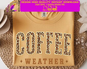 Clima cafetero PNG, Diseño de camiseta otoñal con estampado de leopardo, Sublimación otoñal acogedora, Regalo para amantes del café, Café PNG SVG PDF