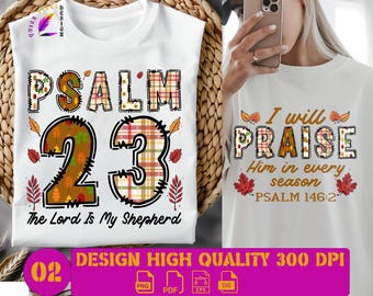 Paquete de diseños del Salmo 23 y Alabadle | Otoño cristiano PNG PDF eps svg | Sublimación de versículos bíblicos de Acción de Gracias | Otoño religioso PNG