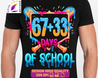 67+33 giorni di scuola PNG SVG | 100° giorno di scuola Design di baseball con gelato gocciolante | Design di maglietta per insegnanti, Download istantaneo di PNG divertenti per la scuola