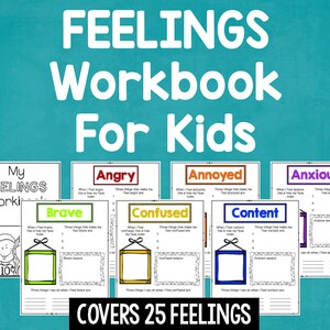 以下が含まれることがあります： 子供たちが自分の気持ちを理解し、表現するのを助けるワークブックです。このワークブックは、怒り、イライラ、不安、勇敢さ、混乱、満足など、25種類の感情を扱っています。各ページには、感情を表す顔のカラフルなイラストと、子供たちが自分の気持ちを書き留め、その感情を感じたときにできることを考えるためのプロンプトがあります。