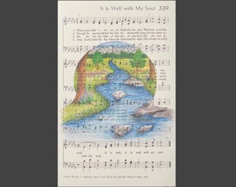 Colored Pencil Hymn Art Print of "It Is Well With My Soul" with Stream