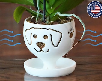 The Puppy - Self-Watering Orchid Pot with Puppy Face and Paw Ventilation, Easy Water Bottom Reservoir Planter, Unique Plant Vase