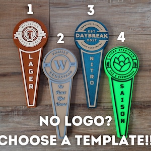 May include: Four different beer tap handles with various designs. The handles are made of wood and have a variety of colors, including brown, green, blue, and white. The handles are numbered 1 through 4. The text on the handles includes "Williams Craft Beer", "Lager", "Daybreak Craft Everything", "Nitro", "Citra Spectrum", "Saison", "Family Homestead", "No Place Like Home", and "EST 2017".