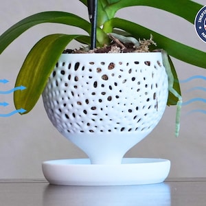 The Willow - Självbevattnande orkidékruka med Voronoi-mönsterventilation och elegant form, bottenvattenbehållare, unik växtkruka