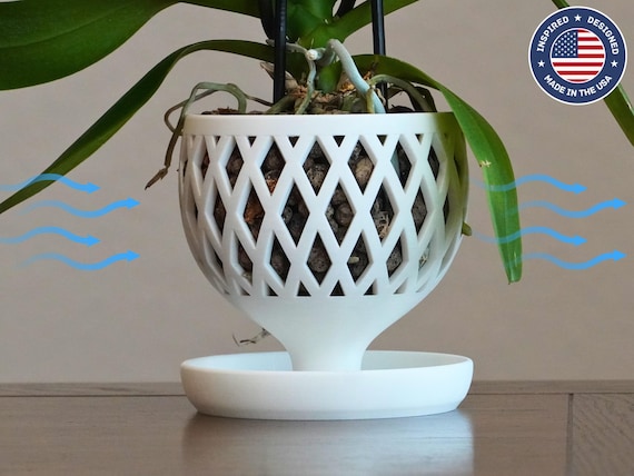 The Dahlia - Easy Water Orchid Planter with Diamond Pattern Ventilation, Bottom Self-Watering Reservoir, Modern Plant Pot