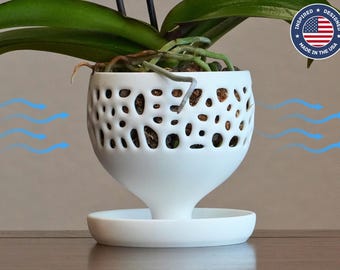 The Alder - Self-Watering Orchid Planter with Open Voronoi Pattern Ventilation, Bottom Water Reservoir, Modern Plant Pot
