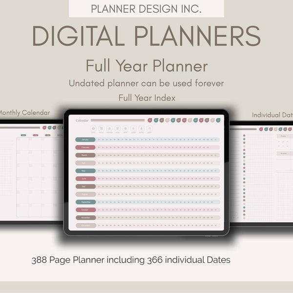 Undated Digital Whole Year Daily Planner Horizontal Series 1, Goodnotes Planner, Notability Planner, iPad Planner, 3500+ Sticker, 36 Cover