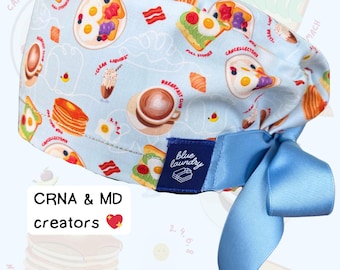 Breakfast Club - Satin Lined Scrub Hat for Operating Room Nurses, Surgeons, CRNAs, anesthesiologists