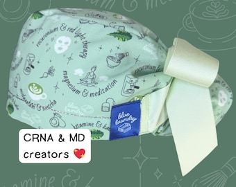 Wellness Girlie - Matcha Self Care Satin Lined Scrub Hat for surgeons, nurses, anesthesiologists, CRNAs
