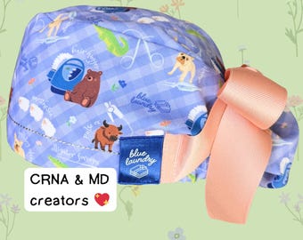 Animals in the OR - Easter Spring Satin Lined Scrub Hat for surgeons, nurses, anesthesiologists, CRNAs