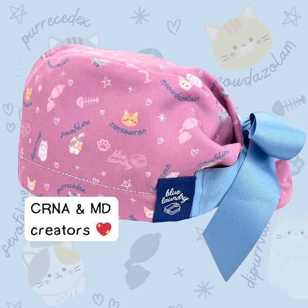 Gorro quirúrgico para anestesia de gatos / para anestesiólogos, enfermeros anestesistas certificados, asistentes de anestesiología, mamás de gatos
