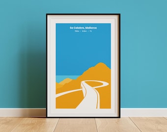 Sa Calobra Mallorca Mountain Climb Poster Cycling Image Gift for Cyclist Present for Dad Hairpin road
