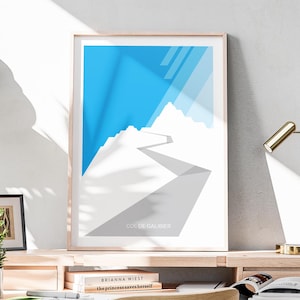 Minimalistischer Kunstdruck des Col de Galibier, der die kurvige Auffahrt zeigt: sauber, gewagt und perfekt für Radsportler. TDF26