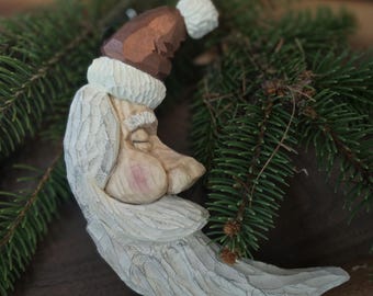 Hand Carved Santa Moon Ornament