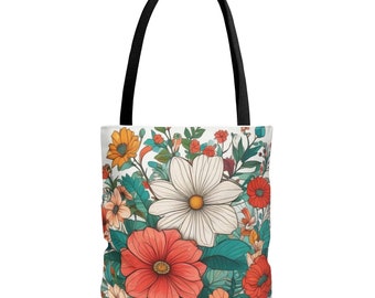 Blossom & Bloom: Eine florale Glückseligkeit, Baumwolle, personalisierte Einkaufstasche, Blumendesign, Geschenktasche für Mutter, Lebensmittelgeschäft, Handwerk.