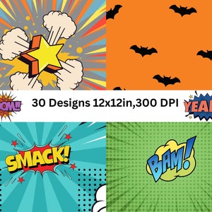 30 Comics Digital Papers 300 DPI Maximum Quality | Superhero Comics Scrapbooking | Superhero Comics Paper Designs | Instant Download