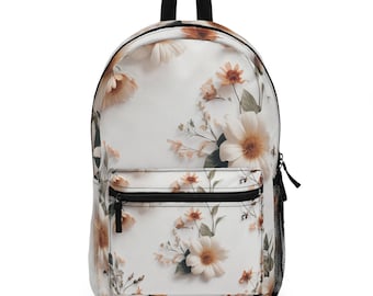 Boho Floral Backpack , Pressed Flowers College Bag for University Student , Custom Gift Pastel Handcrafted Backpack