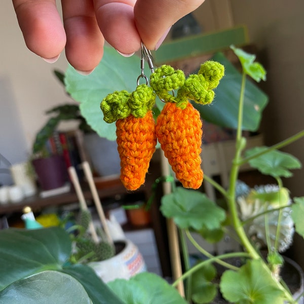 Miniature Crochet Carrot Earrings