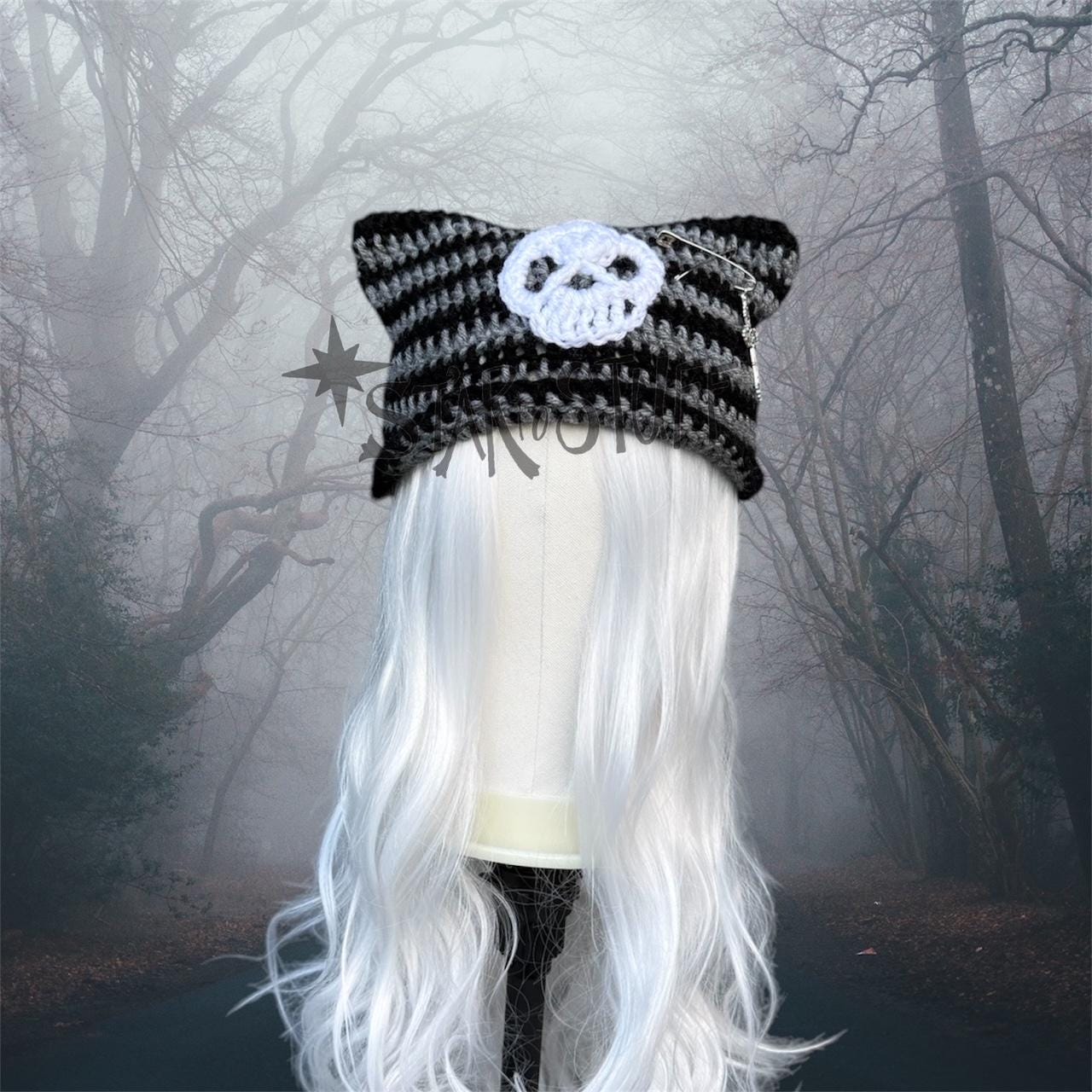 Cat Ear Beanie Y2K Knit Hat Unisex Skull Cap Warm Crochet Unisex Y2K Cute Cat Ears Knit Beanie - Warm Slouchy Skull  main image 2