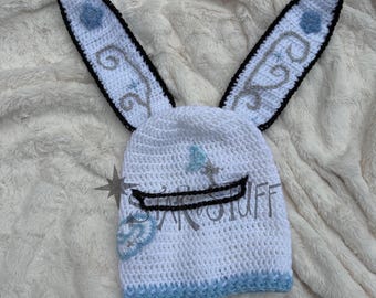 Crochet Moon Rabbit Balaclava: Embroidered Bunny Mask