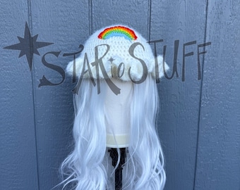 Crochet Rainbow Cloud Hat | Rainbow Cloud Ruffle Hat | Kawaii Aesthetic | Crochet Festival Bucket Hat | Cloud and Rainbow Hat |Ready to Ship