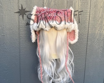 Crochet Yume Bara Bunny Ear Hat | Kawaii Crochet Hat | Lolita Inspired Fashion | Coquette Aesthetic | Dreamy Rose Hat | Ready to ship