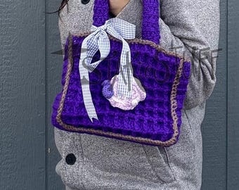 Crochet Ube Waffle Top Handle Bag | Purple Potato | Foodie Bag | Waffle Purse | Ube lover's gift | Ready to ship