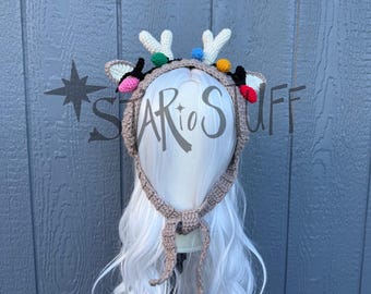 Crochet Reindeer Ear Muffs | Deer Ear Warmer Headband | 2 for 1 Headband Set | Holiday Novelty Ear Warmers | Christmas Light Headband | RTS