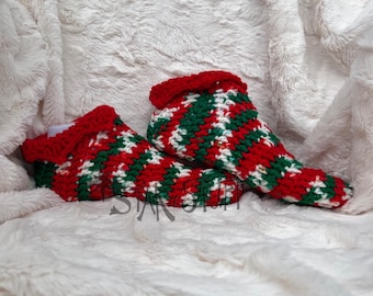 Crochet Elf Footie Sock | Crochet Elf Sock Bootie | Christmas Footie Sock  | Crochet Holiday House Slipper Sock | Christmascore | RTS