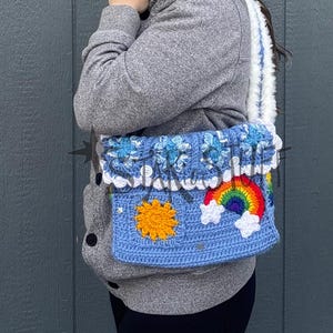 Rainbow Sky Messenger Bag | Crochet Rainbow Bag | Rainbowcore | Fantasy Aesthetic | Sky Bag | Rainbow Messenger Bag | Ready to ship