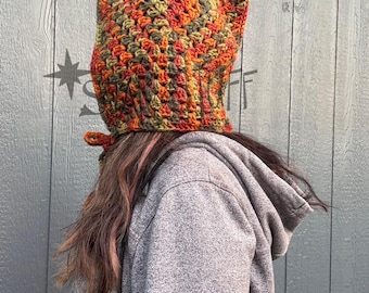 Crochet Enchanted Ember Hood | Elven Hood | Autumn Vibes | Cottagecore Aesthetic | Ren Faire Hood | Faerie Accessory | Ready to ship