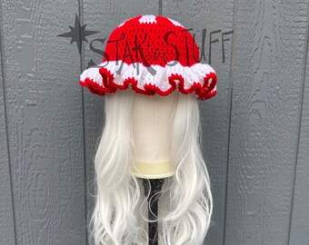 Peppermint Ruffle Hat | Crochet Peppermint Hat | Christmas Bucket Hat | Festive Holiday Hat | Christmas Hat | Ready to ship