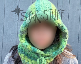 Mossy Mantle | Crochet Mushroom Hood | Cottagecore Aesthetic | Ren Faire Hood | Faerie Accessory | Moss Hood | Ready to ship