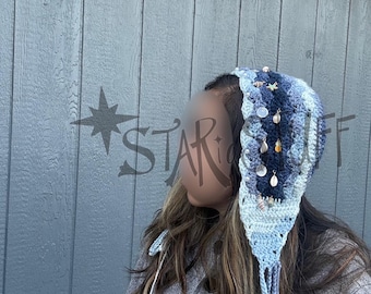 Crochet Beach Bonnet | Concert Hat | Mermaid Aesthetic | Ocean Lover Bonnet | Festival Accessory | Ready to ship
