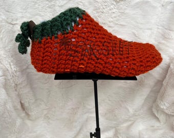 Crochet Pumpkin Slipper Socks | Autumn Footie Booties | Fall House Slippers | Ready to Ship