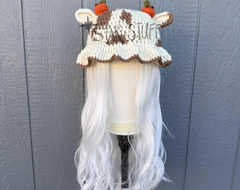 Crochet Pumpkin Cow Bucket Hat | Pumpkin Cow Ruffle Hat | Pumpkin Spice Aesthetic | Crochet Fall Cow Bucket Hat | Pumpkin Cow Sun Hat | RTS