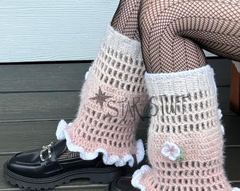 Crochet Coquette Sakura Leg Warmers | Crochet Leg Warmers | Lolita Inspired Fashion | Kawaii Aesthetic | Cherry Blossom | Ready to ship