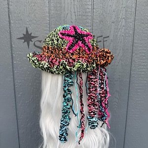 Crochet Jellyfish Hat | Dead Sea Specter Hat | Ocean Rave Accessory | Dark Siren Bucket Hat | Blacklight Abyss Jellyfish | Ready to ship