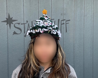 Crochet Christmas Tree Hat with Lights | Crochet Holiday Hat | Festive Tree Hat | Christmas Tree Hat | Lighted Tree Hat | Ready to ship