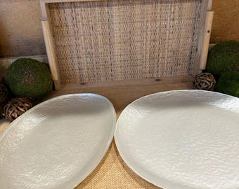Vintage serving platters holiday platters Christmas tablescaping vintage white frosty serving platters Christmas platters holiday party ware