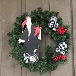 Santa wreath vintage Santa Christmas wreath farmhouse Santa front door wreath mantle wreath old world Santa wreath checkered balls wreath