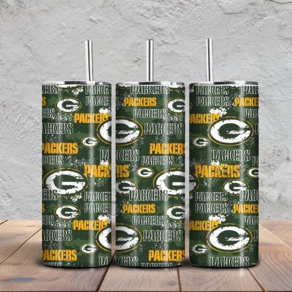 Green Bay Tumbler wrap 20oz skinny straight tampered PNG, full tumbler designs, high resolution 300 dpi