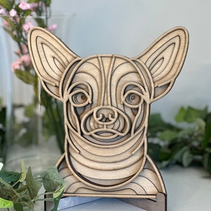 Large Chihuahua 3D Wooden Head, Layered Mandala — Perfect for Dog Lovers, Dog Moms, & Dog Dads; Chihuahua Decoration and Chihuahua Art Piece