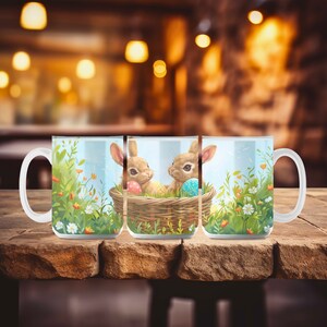 Bunnies Zen Large Ceramic Coffee Mug 15oz by HinaZen Artworks Unique Boho and Abstract Gifts #0272